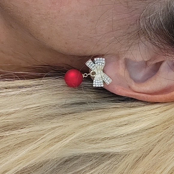 CHRISTMAS BOW BALL DROP EARRINGS - Picture 4 of 7